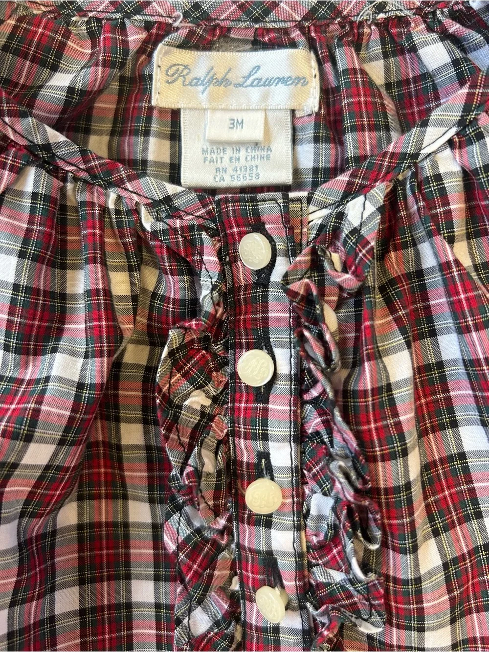 Ralph Lauren Baby 3M Red Plaid Ruffle Blouse Holiday Christmas Top